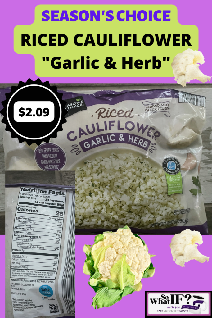 Season's Choice Riced Cauliflower is an amazing weekly Aldi food to buy that can be used for so many healthy recipes!