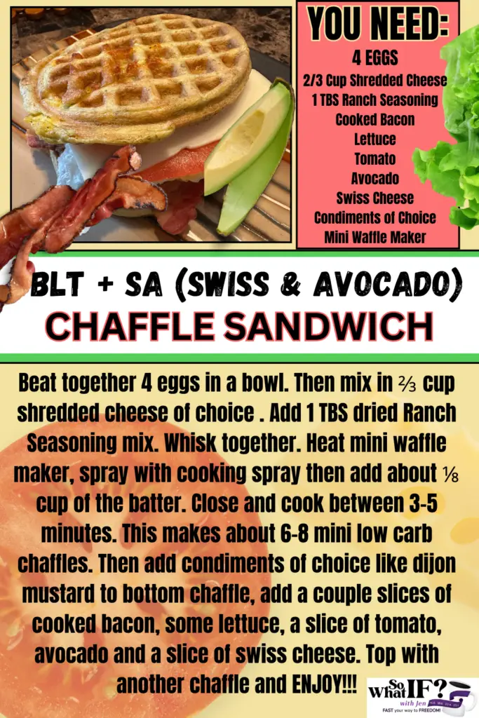 Intermittent Fasting Recipe - BLT +SA (Swiss Avocado) Chaffle Sandwich